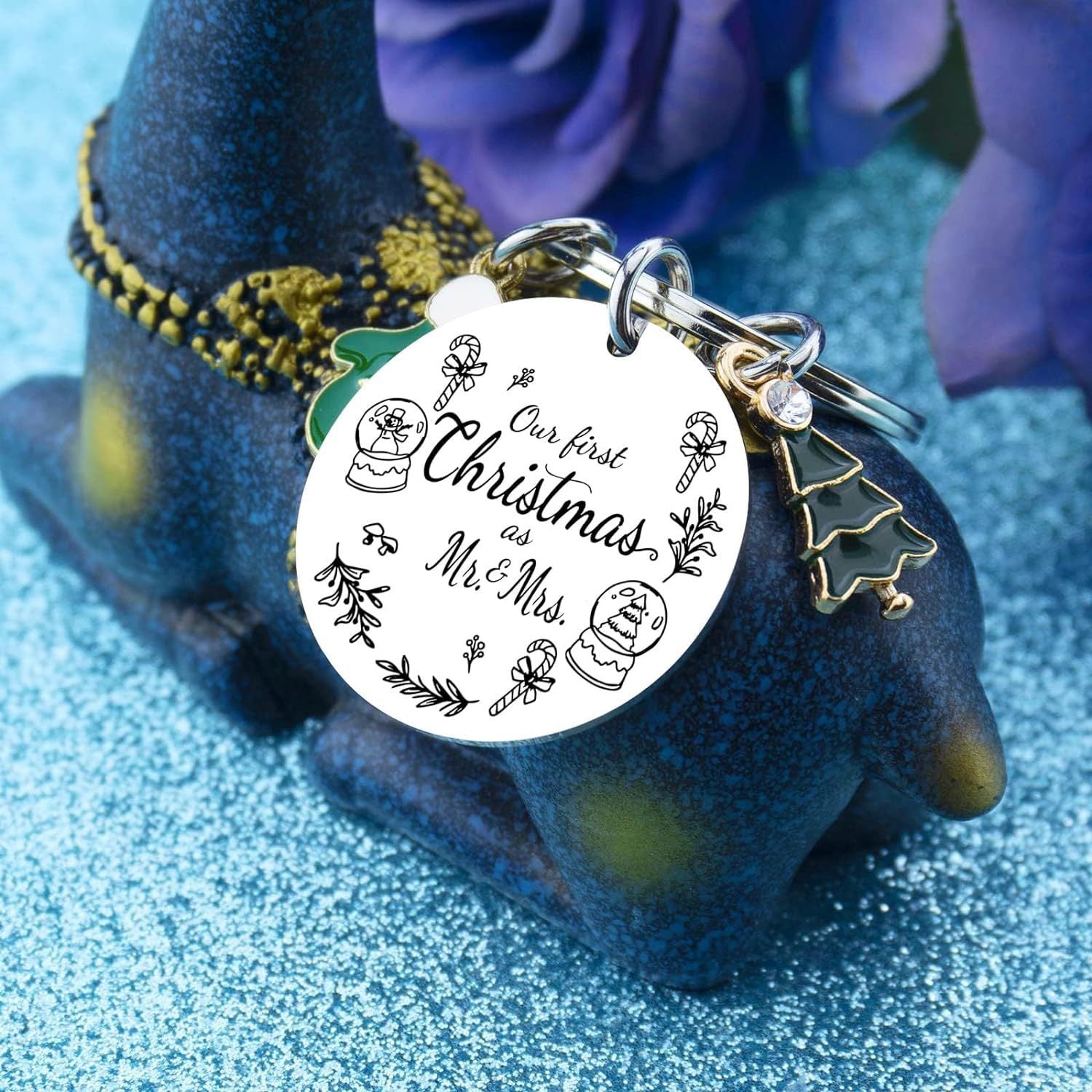Wholesale Our First Christmas As Mi and Mis Stainless Steel Christmas Keychain